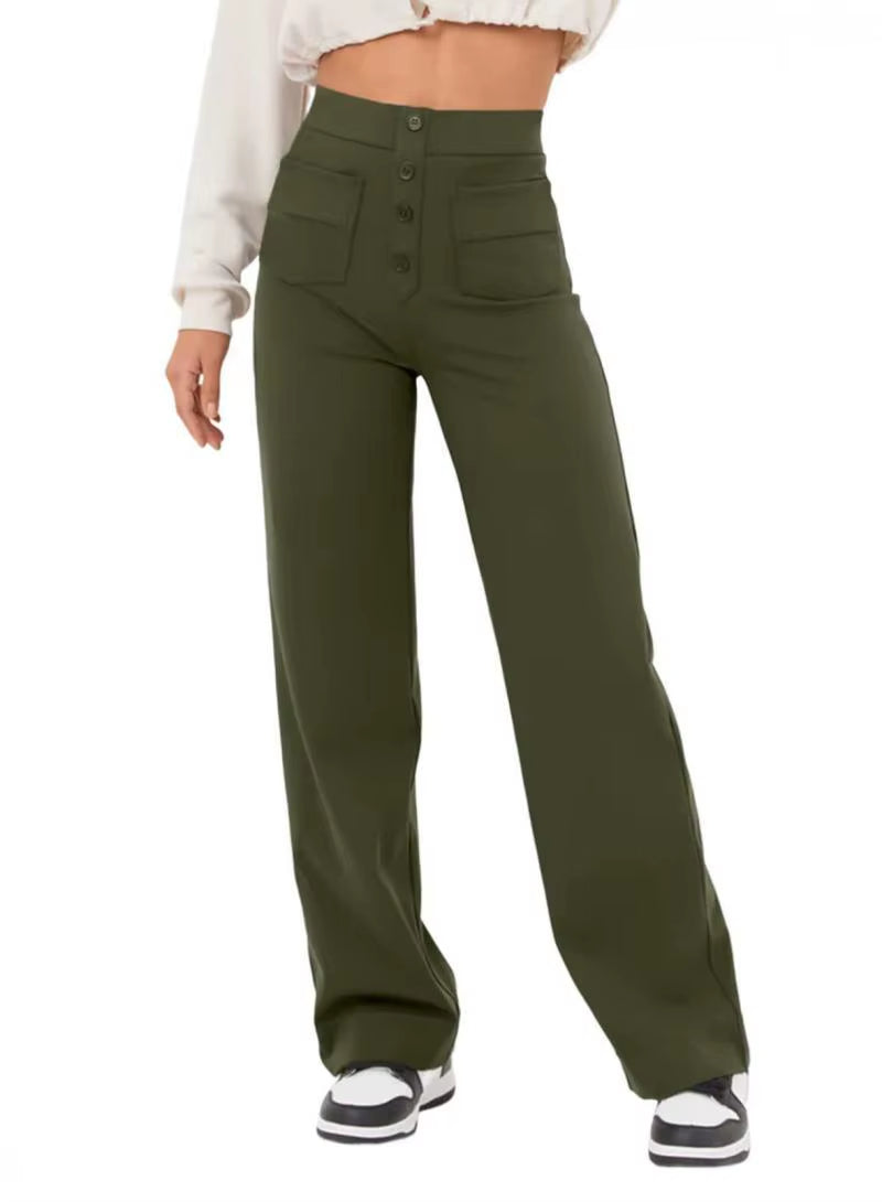 CloudEase™ High-Waist Wide Leg Summer Pants – Soft, Comfortable Fit with Elastic Waist and Button Closure for Effortless Style