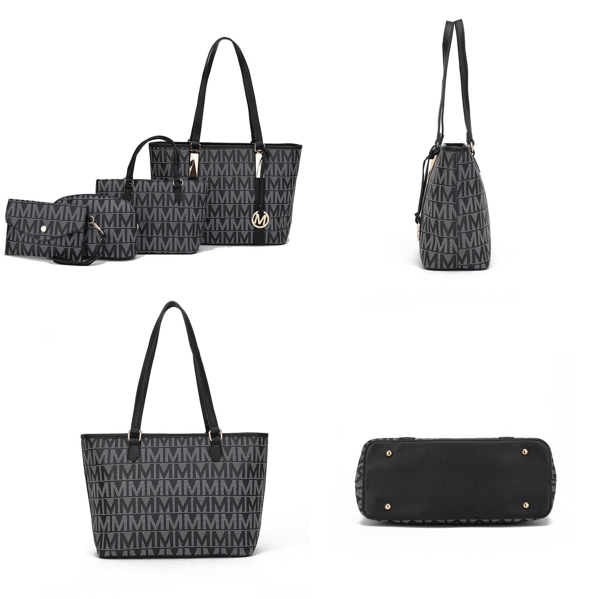 by Mia K. Marimar Women'S Tote Bag with Pouch and Wristlet, Signature 4 Piece Set - White