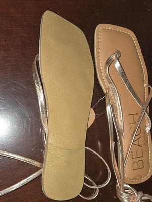 BEACH Rose Gold Wrap Tie Flat Sandals