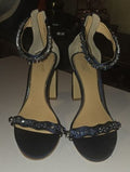 Jewel Badgley Mischka Navy Crystal-Ankle Strap Block Heels