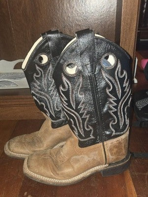 NEW Kids Two-Tone Black and Brown Leather Western Pull-On Boots