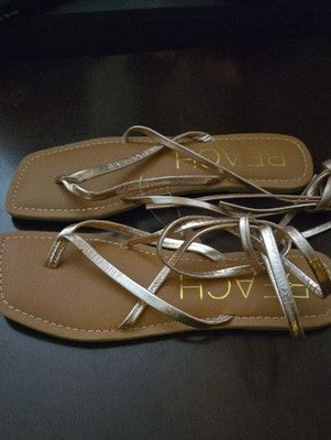 BEACH Rose Gold Wrap Tie Flat Sandals