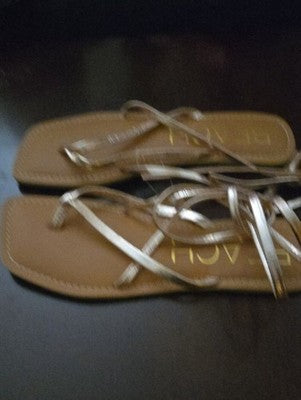 BEACH Rose Gold Wrap Tie Flat Sandals