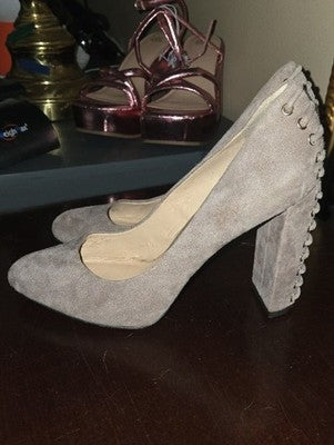 Vince Camuto Taupe Suede Block Heel Pumps