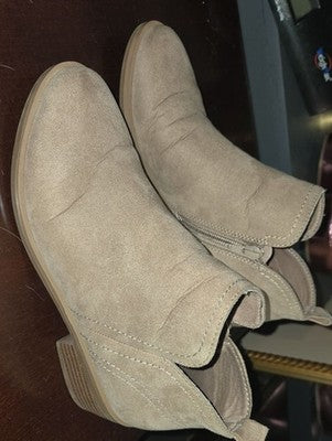 Time and Tru Taupe Suede Ankle Booties with Side Zip