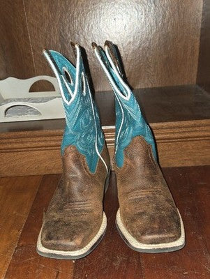 Ariat Kids Brown Leather Boots with Teal Shaft