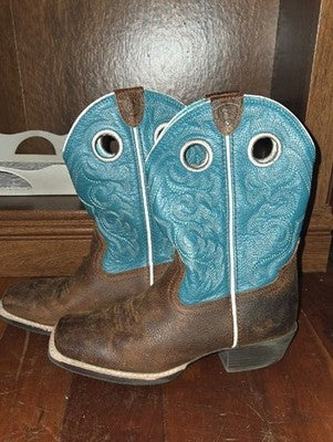 Ariat Kids Brown Leather Boots with Teal Shaft