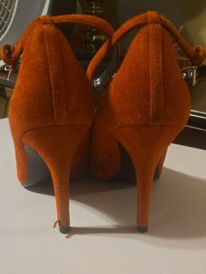 Nine West Rust Suede Pointed-Toe Ankle-Strap Heels
