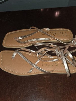 BEACH Rose Gold Wrap Tie Flat Sandals