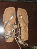 BEACH Rose Gold Wrap Tie Flat Sandals