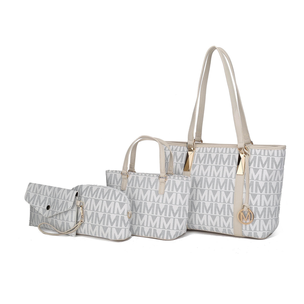 by Mia K. Marimar Women'S Tote Bag with Pouch and Wristlet, Signature 4 Piece Set - White