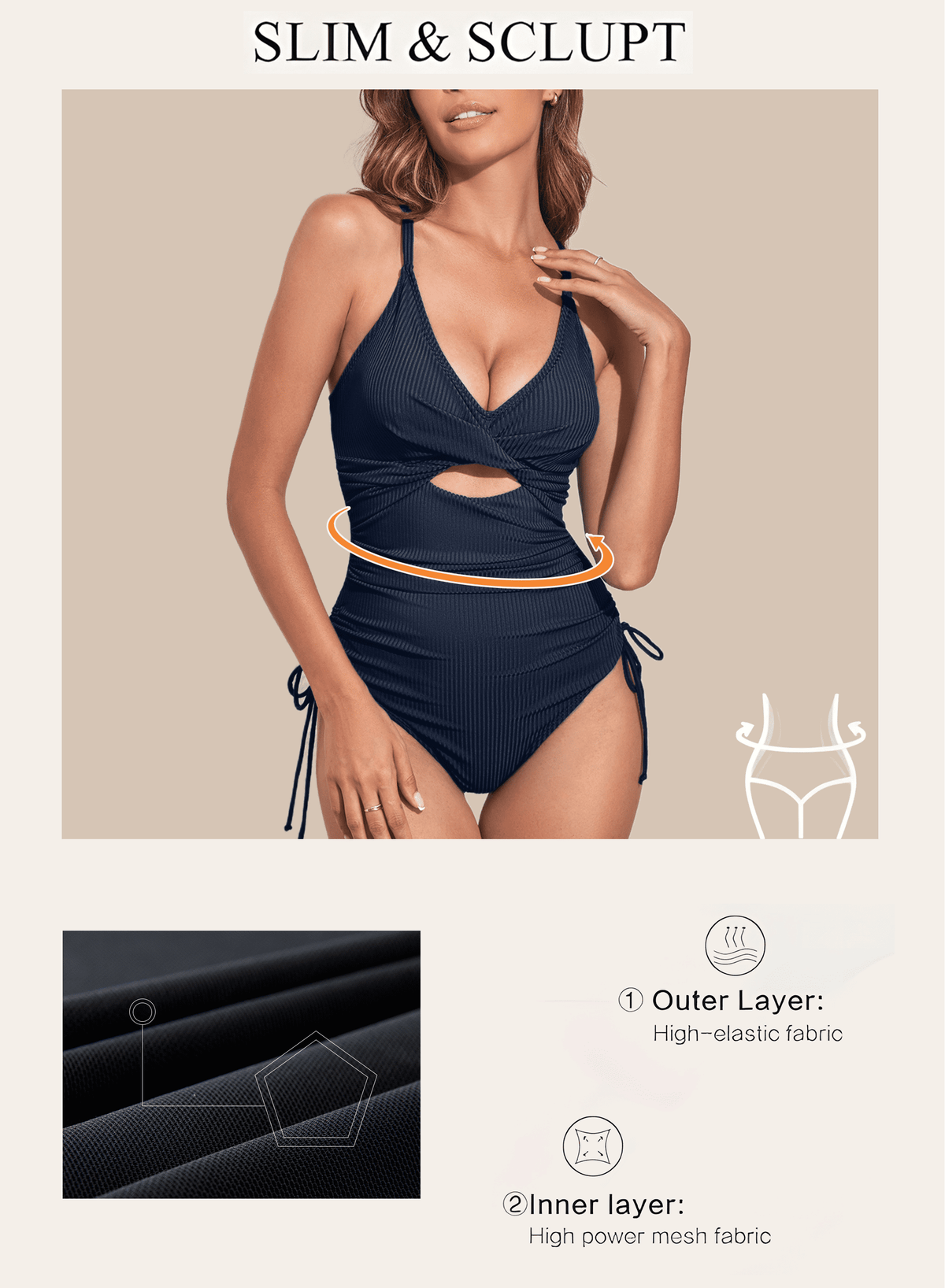 plus Size One Piece Swimsuit Women Ribbed Tummy Control High Cut One Piece Bathing Suit Sexy V Neck Criss Cross Monikini Blue XL