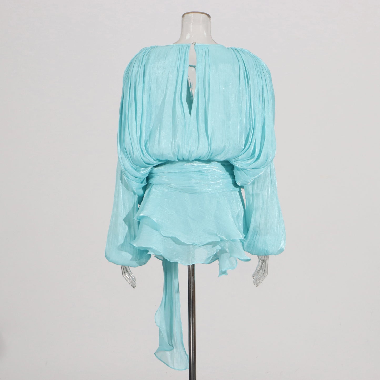 VelviChic™ Elegant Splice Lace-Up Dress – Long Sleeve, Round Neck, Flowy Fit with Feminine Patchwork Detailing