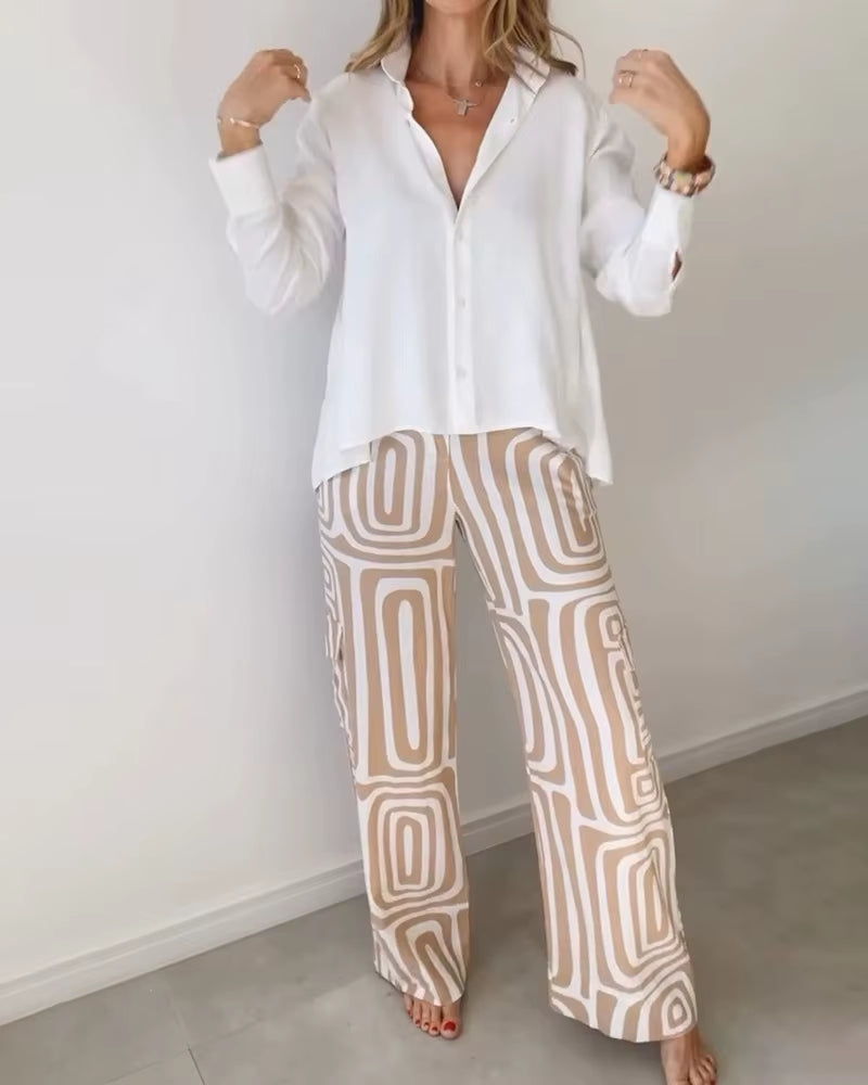 ElleMode™ Printed Two-Piece Set – Effortless Power Dressing for the Modern Woman