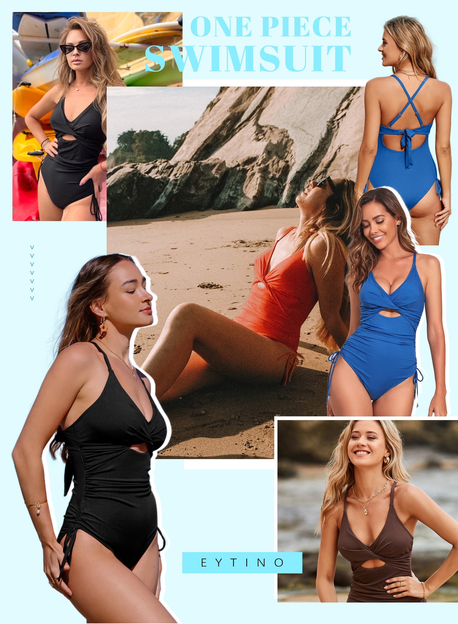 plus Size One Piece Swimsuit Women Ribbed Tummy Control High Cut One Piece Bathing Suit Sexy V Neck Criss Cross Monikini Blue XL