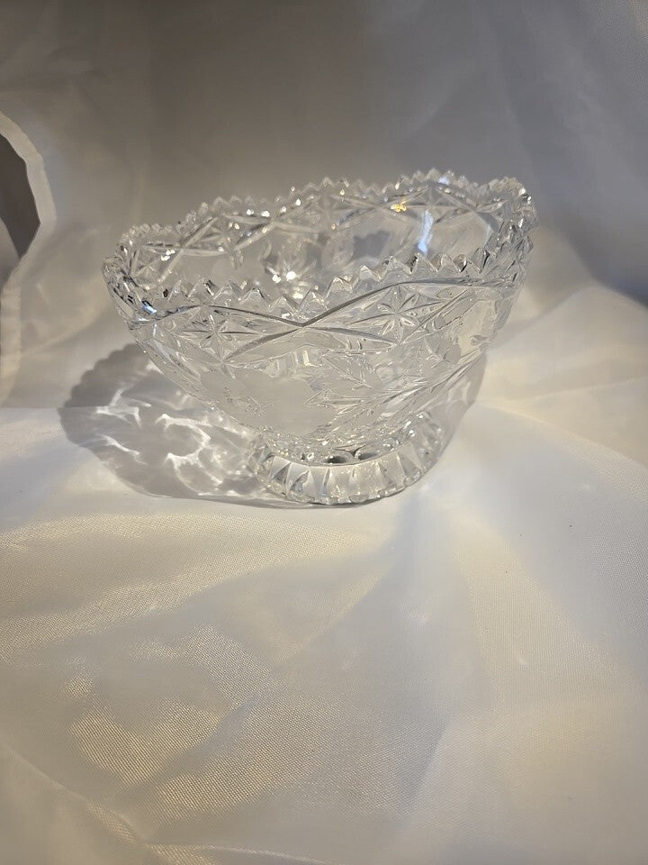 Lovely Lausitzer Lead Crystal Hand Cut Frosted Roses Candy Dish / Bowl G. D. R.