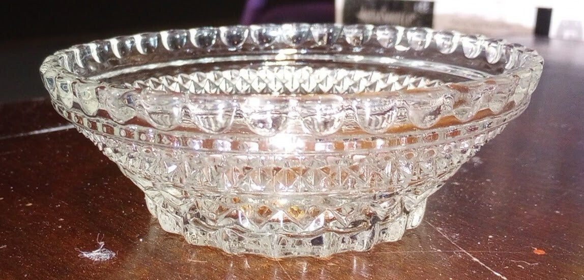 Vintage Etched Carved Glass Small Candy Dish