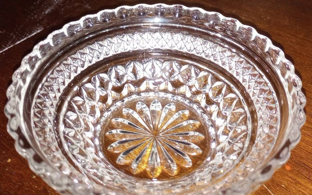 Vintage Etched Carved Glass Small Candy Dish