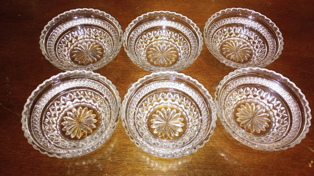 Vintage Etched Carved Glass Small Candy Dish