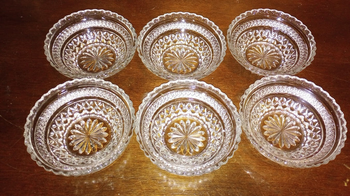 Vintage Etched Carved Glass Small Candy Dish