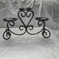 Metal Scroll  3 Arm Pillar Candle Holder Centerpiece 9 1/4" High