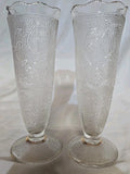 Set Of 2 VTG Jeannette Clear Harp & Scroll Glass Bud Vases W/22K Gold Trim