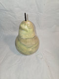 7" tall green alabaster marble carved pear with stem and leaf Italy fake fruit