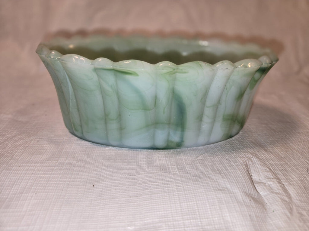 Vintage Akro Agate Green Slag Glass Dish Planter