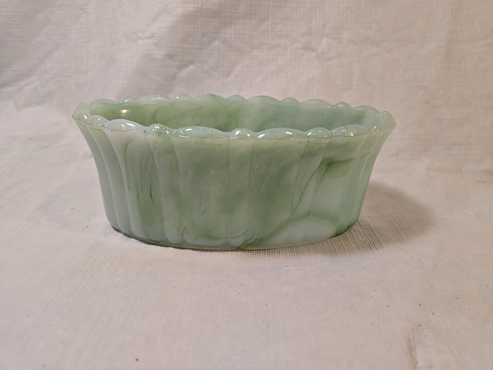 Vintage Akro Agate Green Slag Glass Dish Planter