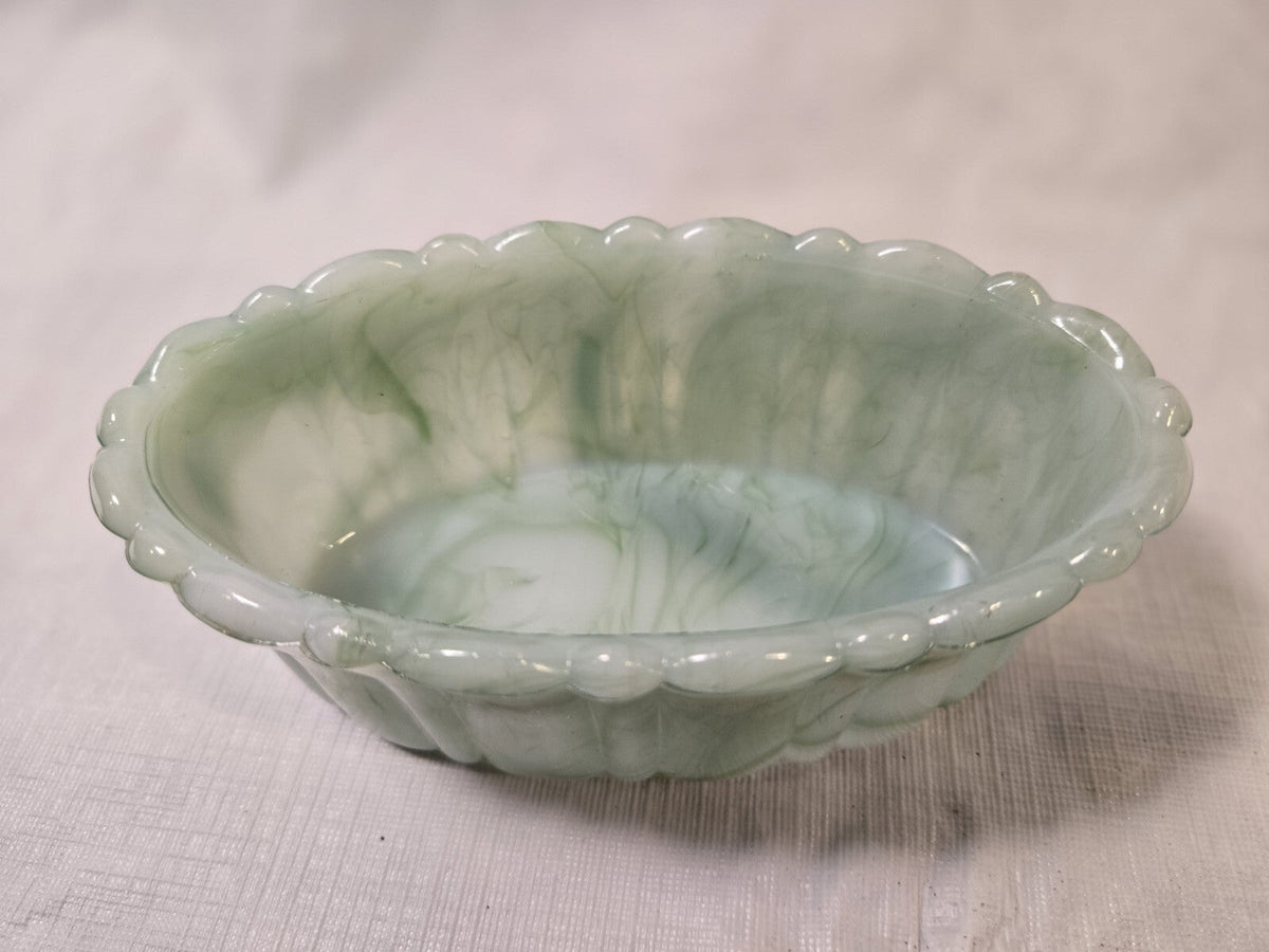 Vintage Akro Agate Green Slag Glass Dish Planter
