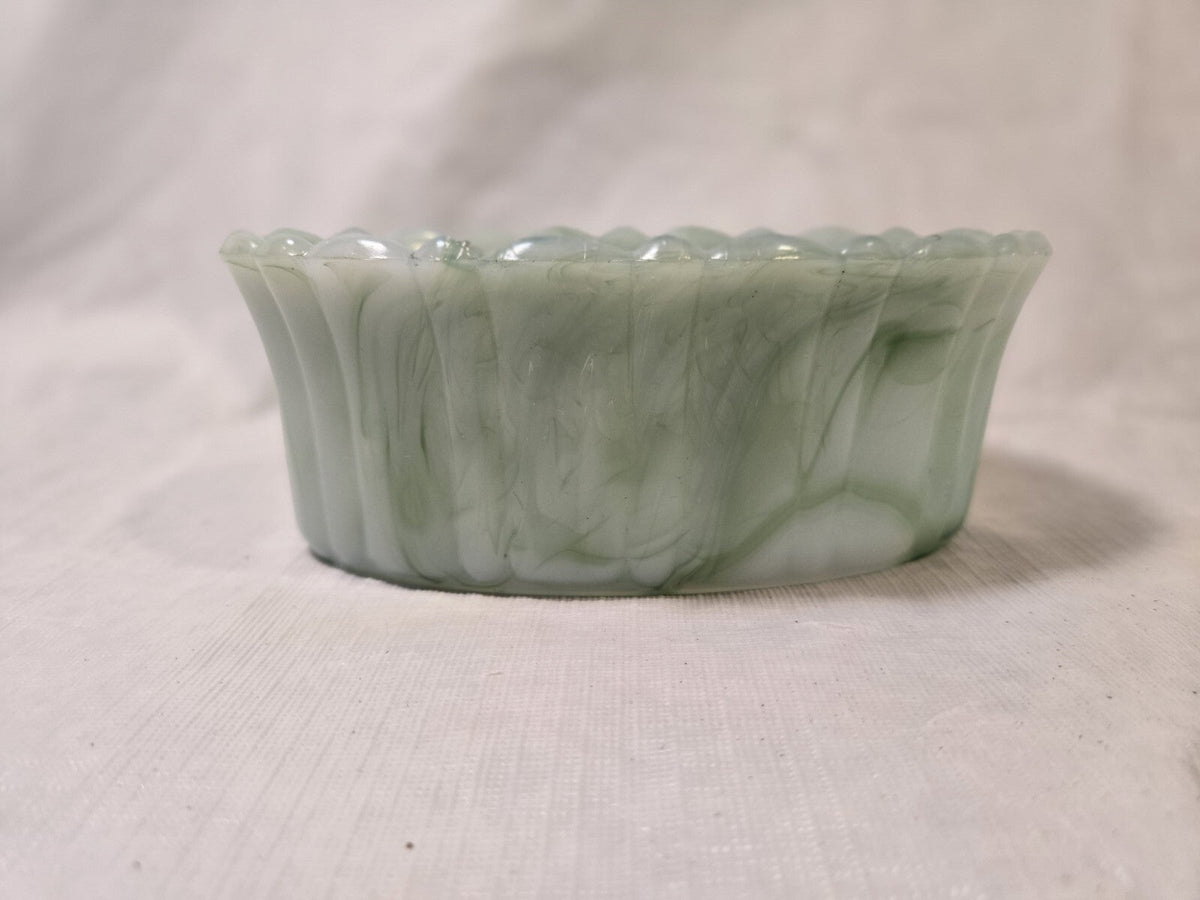 Vintage Akro Agate Green Slag Glass Dish Planter