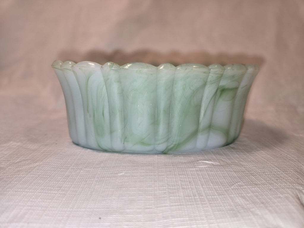 Vintage Akro Agate Green Slag Glass Dish Planter