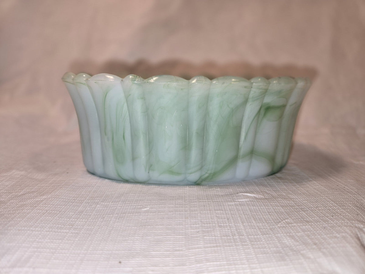 Vintage Akro Agate Green Slag Glass Dish Planter