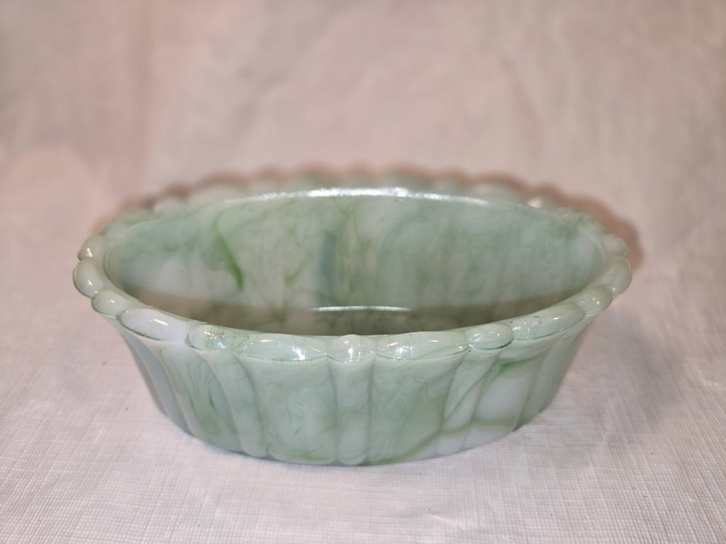 Vintage Akro Agate Green Slag Glass Dish Planter