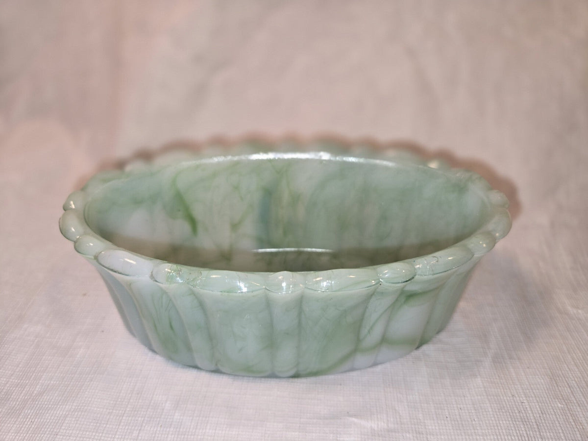 Vintage Akro Agate Green Slag Glass Dish Planter