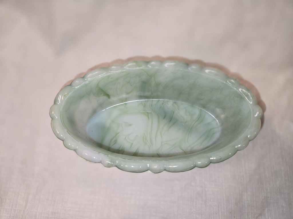 Vintage Akro Agate Green Slag Glass Dish Planter