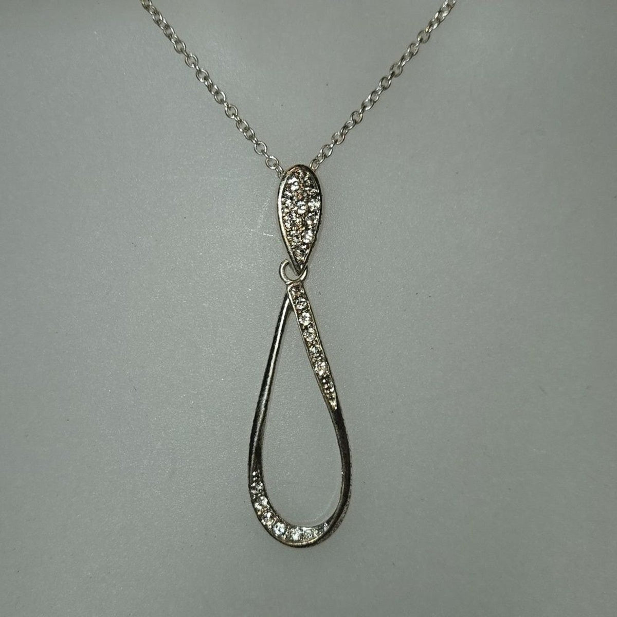Silvertone Pendant Tear Drop Necklace