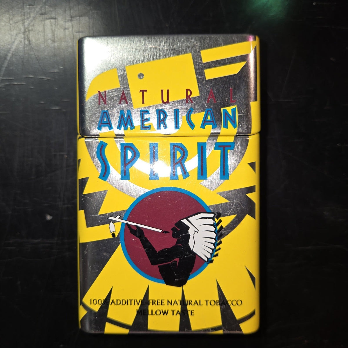 VTG Natural American Spirit Metal Empty Flip Top Cigarette Container.  Excellent