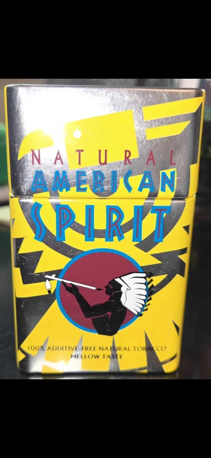 VTG Natural American Spirit Metal Empty Flip Top Cigarette Container.  Excellent