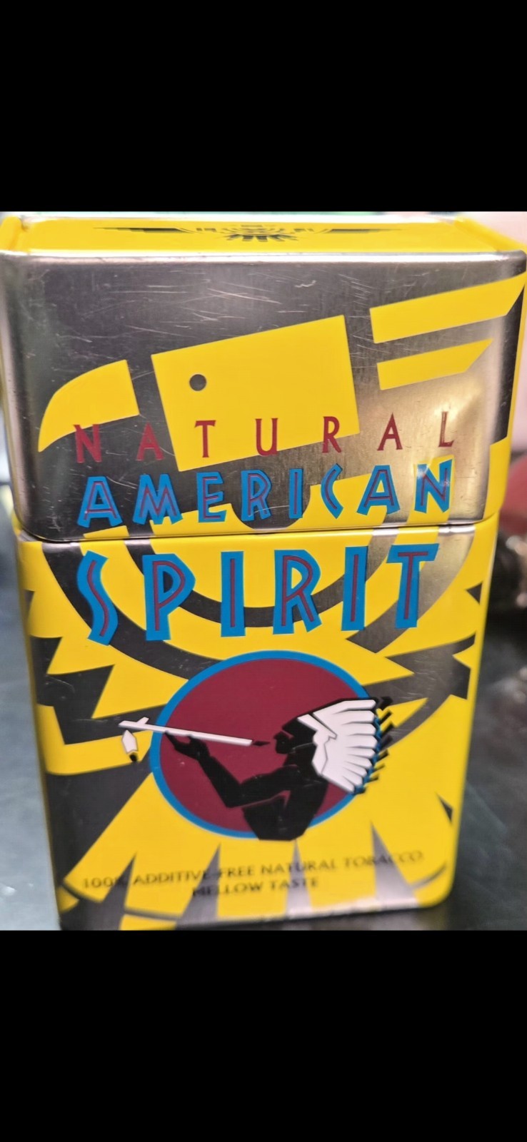 VTG Natural American Spirit Metal Empty Flip Top Cigarette Container.  Excellent
