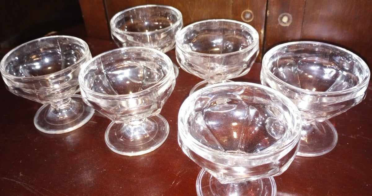 vtg pressed glass sherbet ice cream footed pedestal ice cream dishes set of 6