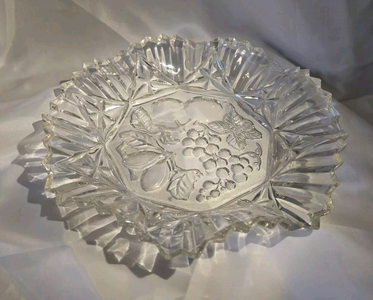 Vintage 1950s Heavy Cut Clear glass Serving Plate Or Shallow Bowl 11.5”
