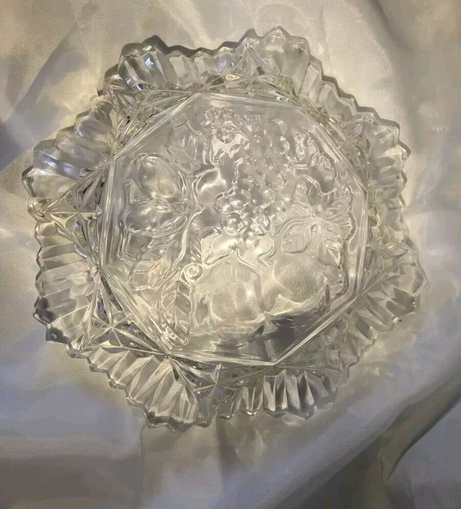 Vintage 1950s Heavy Cut Clear glass Serving Plate Or Shallow Bowl 11.5”