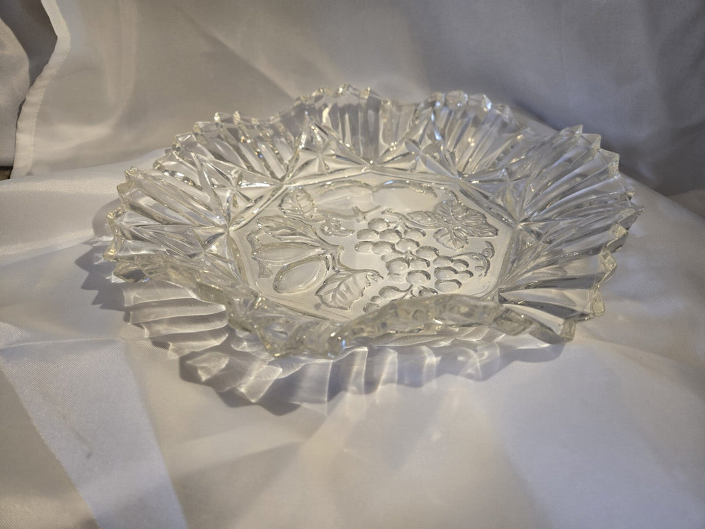 Vintage 1950s Heavy Cut Clear glass Serving Plate Or Shallow Bowl 11.5”