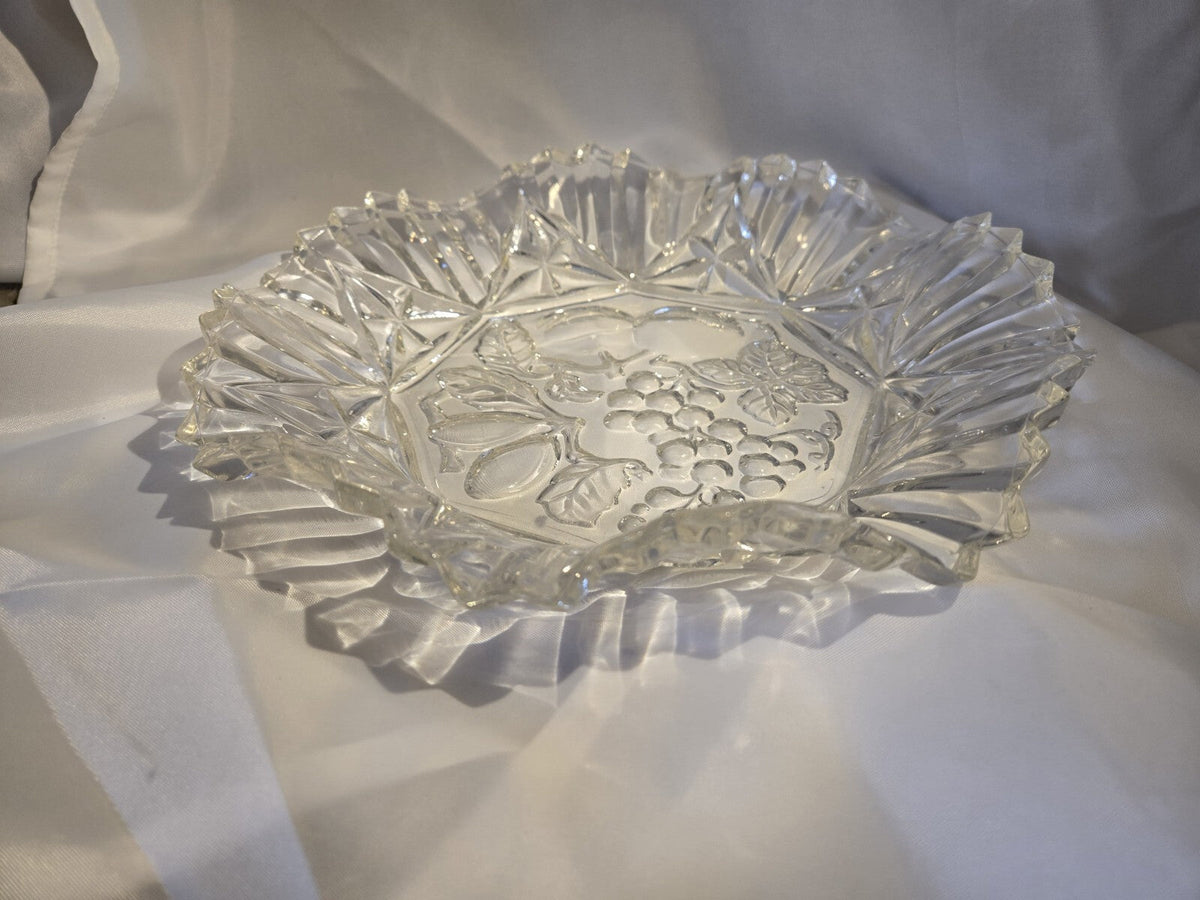 Vintage 1950s Heavy Cut Clear glass Serving Plate Or Shallow Bowl 11.5”