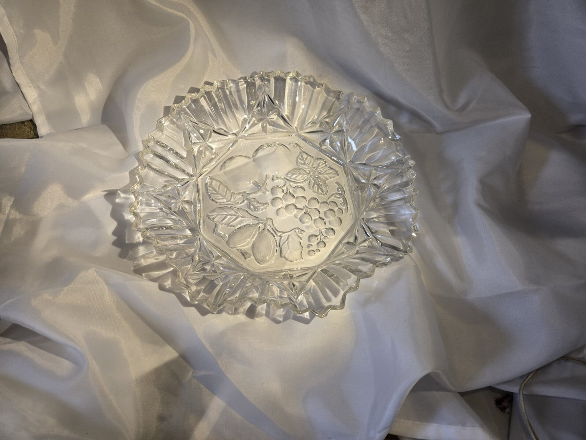 Vintage 1950s Heavy Cut Clear glass Serving Plate Or Shallow Bowl 11.5”