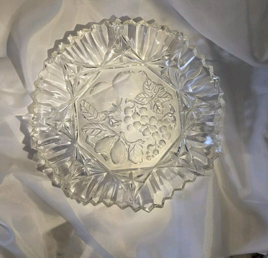 Vintage 1950s Heavy Cut Clear glass Serving Plate Or Shallow Bowl 11.5”