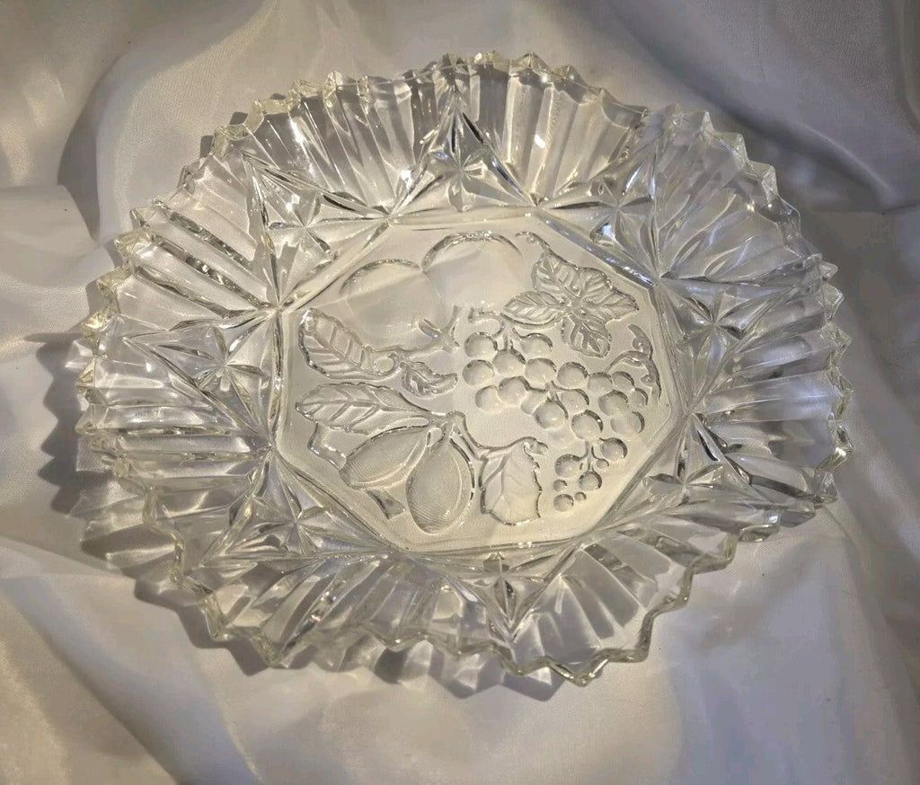 Vintage 1950s Heavy Cut Clear glass Serving Plate Or Shallow Bowl 11.5”