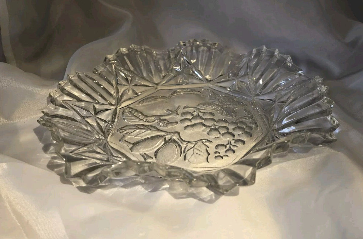 Vintage 1950s Heavy Cut Clear glass Serving Plate Or Shallow Bowl 11.5”