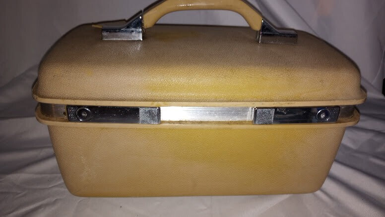 VTG Samsonite Mustard Yellow Make Up Train Case Luggage Suitcase W/ Mirror